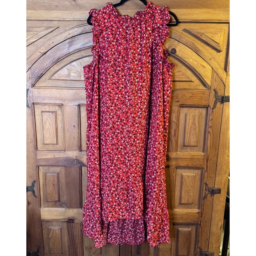 Who What Wear Women's XXL Red Floral Ruffle High Neck Midi Dress High-Low